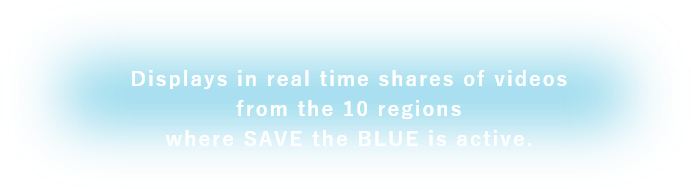 Displays in real time shares of videos from the 10 regions where SAVE the BLUE is active.